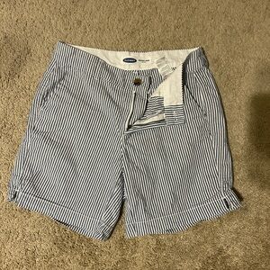 Old Navy Everyday Short Chino Pockets Mid Rise Blue White Stripe Cotton Size 2